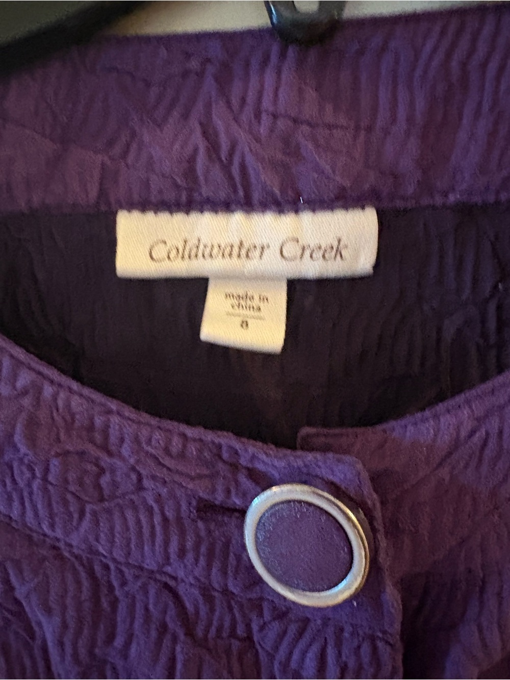 Coldwater Creek Purple Crinkle Textured Collarless Jacket, women’s Sz 8. - Picture 9 of 16
